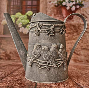 <b>Hand</b> finished galvanized water can with elegant enamel floral detailing for classic home and <b>garden</b> display - Product Image 3