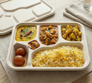 Barquette 5 compartiments avec couvercle, récipient alimentaire jetable, recyclable, micro-ondable, réfrigérable, pour plats à emporter - Product Image 2