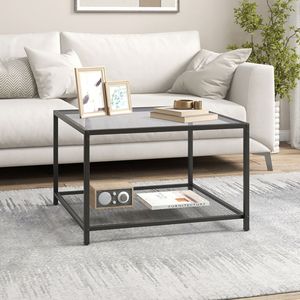 Modern 2-Tier <b>Square</b> Glass Gray Coffee Table with Sturdy Mesh <b>Shelf</b> 1PC for Living Room - Product Image 3