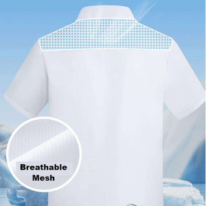 Vestes de chef respirantes en maille boutonnée pour l'été, uniformes à manches courtes pour hôtels et restaurants, en toile unisexe durable en mélange de coton - Product Image 4