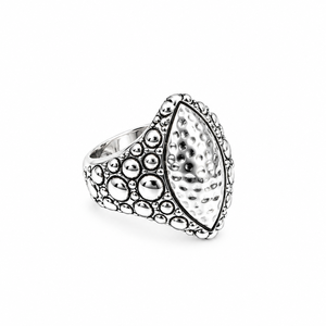 Artisan 925 <b>Silver</b> Marquise Shield <b>Ring</b> Hammered Finish Bubble Texture Band Unique <b>Boho</b> Statement Jewelry Gift - Product Image 1