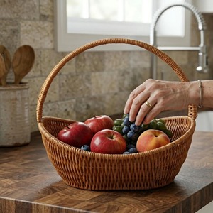 Handwoven Rattan Fruit <b>Basket</b> Ideal For Fruit Storage Breakfast Serving Dining <b>Table</b> And Gift Hamper Use Wholesale From India - Product Image 5