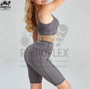 Custom Women Yoga <b>Set</b> Two Piece Sports Bra High Waist Shorts Solid Spandex Nylon Reversible Eco-friendly Fitness Activewear - Product Image 2