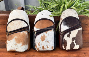 Pelo hecho a mano en cuero de vaca al aire libre bolso de pecho de un solo hombro pelo occidental en ocultar cuero genuino ciclismo deportes Sling Bag - Product Image 3