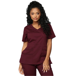 Nouveaux ensembles d'uniformes d'infirmière pour femmes, vêtements de travail pour le personnel hospitalier, couleur bordeaux, infirmières, polyester/coton tissé, col en V - Product Image 2