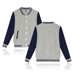Chaqueta Varsity Gris y Azul Marino para Hombre, Material de Forro Polar, Cierre de Cremallera, Resistente al Viento, Cuello Alto, Logotipo Frontal, Corte Regular, Ropa de Invierno - Product Image 1