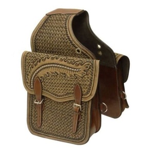 Bolsas de sillín plegables mecanizadas a mano de alta calidad de cuero genuino Oak Leaf Roughout, multifuncionales y espaciosas - Product Image 1