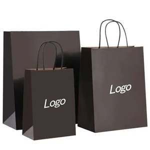 Sacs en papier kraft noir jetables personnalisables avec logo imprimé, pour la livraison de nourriture, les courses, les cadeaux et les travaux manuels, avec poignées. - Product Image 1