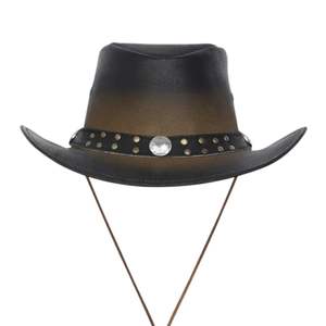 Sombrero Vaquero Marrón Pulido Estilo Ombre Vintage de Fieltro con Banda de Cuero Tachonada, Fabricante Personalizado - Product Image 1