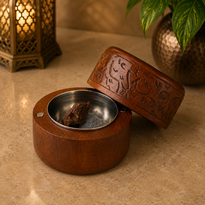 Brûleur à Bakhoor en bois sculpté à la main, porte-encens à calligraphie arabe, Oud Mabkhara, cadeau de l'Aïd, décoration traditionnelle islamique pour la maison, parfum d'ambiance - Product Image 6