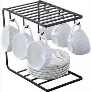 Silver Metal Mug Holder Stand with Rectangular Base and Geometric Rod Design Multiple Hooks Modern <b>Kitchen</b> Organizer <b>Rack</b> - Product Image 3