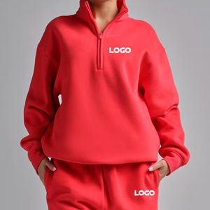 Sweat-shirts bleus unis à col zippé, personnalisés, amples, style Hip Hop, oversize, pour femme, en molleton de coton, décontractés, pour l'hiver - Product Image 3