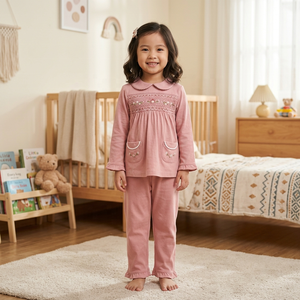 MITEXCO Baby Girls Short Sleeve Smocked <b>Romper</b> With Peter Pan Collar Hand Embroidery Cotton Sleepwear Spring Classic Style - Product Image 6