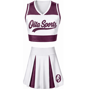 <b>White</b> Burgundy Sublimated Sleeveless Cheerleading Uniform <b>Set</b> Team Athletic <b>Top</b> <b>Skirt</b> Sportswear Training Performance Custom - Product Image 1
