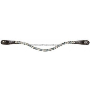 Classic Wave Shape High Quality Black Leather Horse Brow <b>Band</b> Diamante Brow <b>Band</b> with 1 Row of Multicolor Crystals <b>Snap</b> Loops - Product Image 6