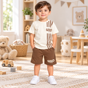 Conjunto de Verano de 2 Piezas para Niños, Camiseta de Manga Corta Estampada y Pantalones Cortos, Alta Calidad, Personalizable - Product Image 1