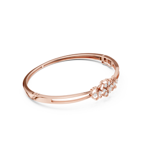 Bracelet jonc en alliage doré rose avec fermoir à clip diamanté, motif floral ajouré, idéal pour un cadeau d'anniversaire de mariage - Product Image 4
