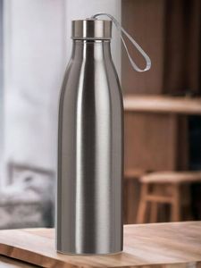 Brushed Stainless Steel Water <b>Bottle</b> – Reusable Metal Sports <b>Bottle</b> with Carrying Loop | Leak-Proof Drinkware <b>for</b> Gym, Travel - Product Image 1