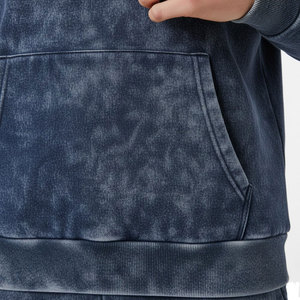 Ensemble de survêtement d'hiver respirant bleu marine délavé tendance 2026 pour homme, style streetwear, en molleton de coton épais, avec sweat à capuche personnalisé - Product Image 4
