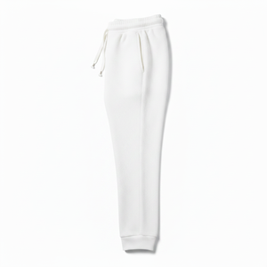 Men's White Cotton Sweatpants Elastic Waist Drawstring Side Pockets Casual Autumn Wear Woven Lightweight Breathable Straight - Product Image 1