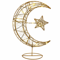 Lampe de table en métal à piles avec LED, strass et forme de croissant de lune, base en fil métallique étoilé et ovale, pour la décoration murale de la maison pendant le Ramadan