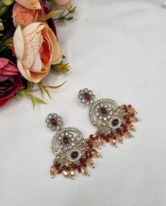 Wholesale Designer Antique <b>Gold</b> Plated Oval Cut Stone and Bead <b>Dangle</b> <b>Earrings</b> Party Wear & Fashion Jewelry For Women Collection - Product Image 2