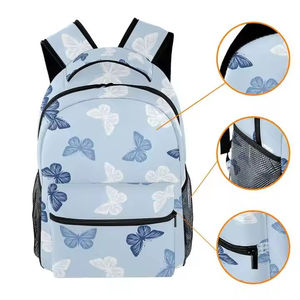 Lightweight Butterfly Print Casual <b>Backpack</b> Softback Zipper Closure Unisex <b>Daily</b> Use 20-37L Polyester Material - Product Image 1