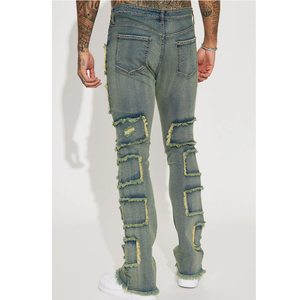 Jeans en denim décontractés pour hommes, coupe évasée haute, couleur foncée, vente en gros à prix bas, meilleur design, personnalisables, meilleures ventes, avec logo de marque personnalisé - Product Image 4