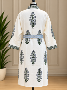 Peignoir Kimono Unisexe Léger Multi-usages en Coton Imprimé à la Main Motif Floral Moghal Buta pour Femme et Homme, Robe de Spa, Vêtement de Détente Hôtelier, Export - Product Image 3
