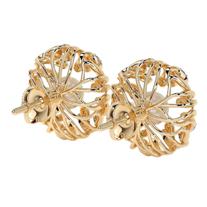 2-in-1 Removable <b>Earrings</b> Jackets with Diamond Accents Floral Cage Design with Pearl & Lab Diamond in Yellow Gold Screw <b>Back</b> - Product Image 3