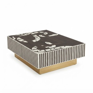 Mesa de centro redonda con incrustaciones de hueso hecha a mano, mesa central geométrica con mosaico, mueble de lujo para sala de estar con nácar, logotipo personalizado - Product Image 2