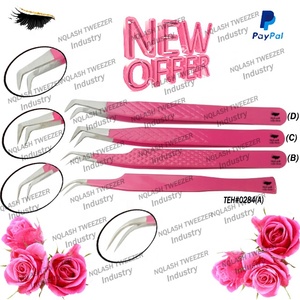 Custom Eyelash Tweezers Logo Pink Volume Eyelash Extension Tweezers Private Label Stainless Steel Diamond Grip Eyelash Tweezer - Product Image 1