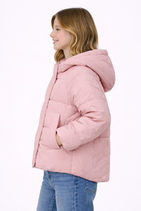 Blouson matelassé rose poudré pour fille avec capuche, manteau d'hiver léger et chaud pour enfants, vêtement d'extérieur isolé à fermeture éclair avec poche latérale - Product Image 2