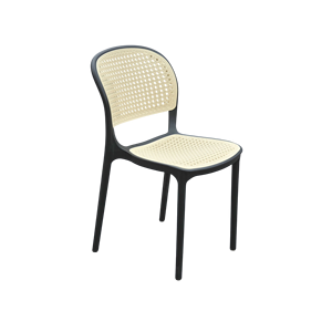 Silla de Bistró Moderna Obsidian de Imitación de Ratán y Cuero |   Asiento Trasero Redondeado de Polipropileno para Todo Clima, Premium para Hogar, Yate y Patio - Product Image 3