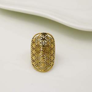 Geometric Pattern 18K Gold Plated Brass Cocktail <b>Ring</b> Unisex Bohemia Style Daily Wear Jewelry - Product Image 4