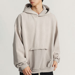 Men Boxy Oversized <b>Hoodie</b> Distressed Finish Kangaroo Pocket Cotton Blend Streetwear Casual Daily Comfort Wear - Product Image 2