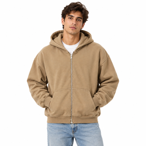 Sudadera con capucha y cremallera de mezcla de algodón y poliéster, corte holgado, para gimnasio, con bordado de color personalizado, fabricante de sudaderas con capucha y cremallera. - Product Image 2