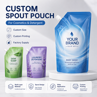 Emballage personnalisé recyclable imprimé en flexographie pour savon liquide, pochette de recharge avec bec verseur pour lessive