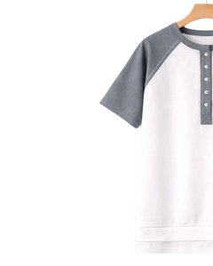 Women White Gray Raglan Sleeve Henley T Shirt Cotton Blend Short Sleeve Casual Summer <b>Top</b> Trendy Comfortable Lightweight Wear - Product Image 3