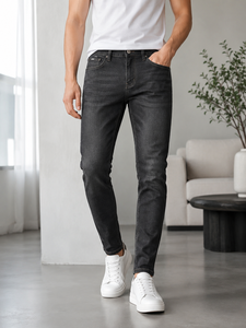 Jeans de Mezclilla Negros de Corte Recto y Ajustado para Hombre, Marca WEBSON, Cintura Media, Elegantes, 100% Algodón, Secado Rápido, Transpirables y Ligeros - Product Image 3