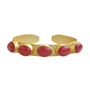 Gold Plated Cuff <b>Bracelet</b> With Red Coral Stones Vintage Style Unisex Jewelry Imitation Stones - Product Image 5