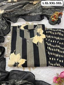 Ensemble Kurti-Pant-Matching Dupatta en coton de qualité supérieure 60-60 avec imprimé grandes fleurs et rayures, coupe droite et longue, achat en ligne Inde - Product Image 6