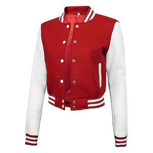 Veste Letterman Courte Femme à Manches en Cuir, Blouson de Baseball, Fournisseur de Vêtements Personnalisés USA - Product Image 1