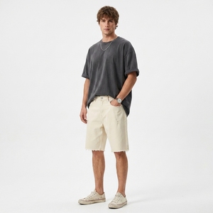 Summer Wholesale Denim Shorts for Men Unisex <b>Boot</b> Cut Bermuda Style Mid Waist <b>Vintage</b> Wash Button Front Quick Dry Streetwear - Product Image 4