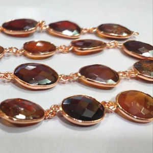 Chaîne de connecteurs en grenat Hessonite naturel, forme irrégulière, faite à la main, vendue au mètre - Product Image 2