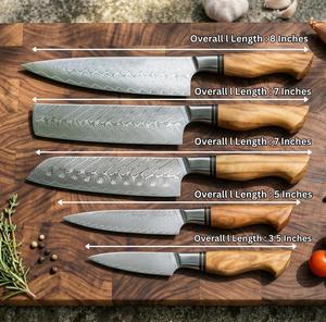 Steel Craft International Hand Forged 5-Piece Damascus Steel Chef <b>Knife</b> <b>Set</b> Wooden Handles <b>Sharp</b> Blades Ambidextrous - Product Image 2