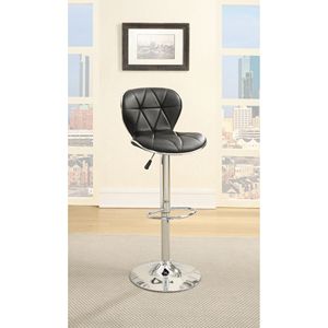 Set di 2 sgabelli da cucina con altezza da banco in ecopelle nera con alzata a Gas regolabili con Base cromata e altezza del bancone - Product Image 1