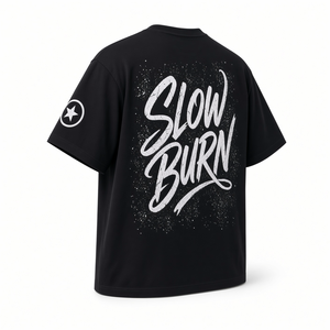 T-shirt noir à manches courtes et col rond pour homme, imprimé lettres « Back Slow Burn », style streetwear - Product Image 2
