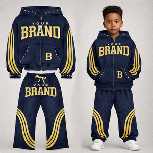 Custom Streetwear Rhinestone Kids Tracksuits Oversized <b>Cropped</b> Acid Wash <b>Zip</b> <b>Up</b> Sweatpants and Hoodie Kids Clothing Set - Product Image 2