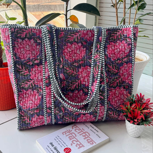 Bolsos Tote de Moda Bohemia Acolchados de Algodón Vintage para Mujer, con Estampado Invernal, Cierre de Cremallera, Bolsillos Interiores Ligeros, Color Azul - Product Image 1